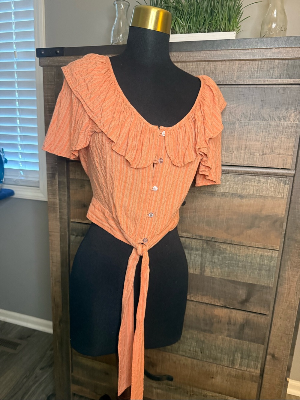 Women's Ruffle Tie-Front Top - Orange